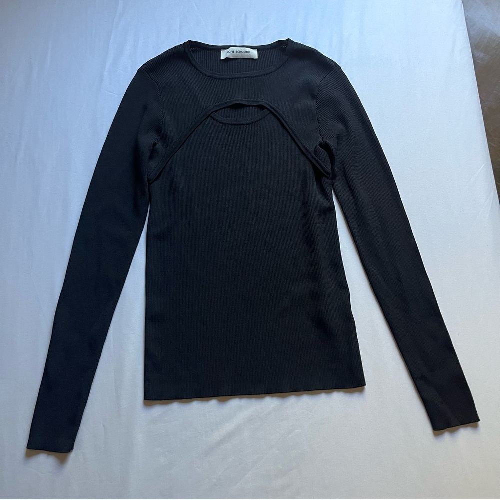 SOFIE SCHNOOR black chunky knit layered cutout long‎ sleeve top